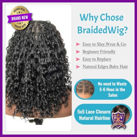 12 Inch Knotless Boho Box Braid Wig Human Hair 200% Density Glueless